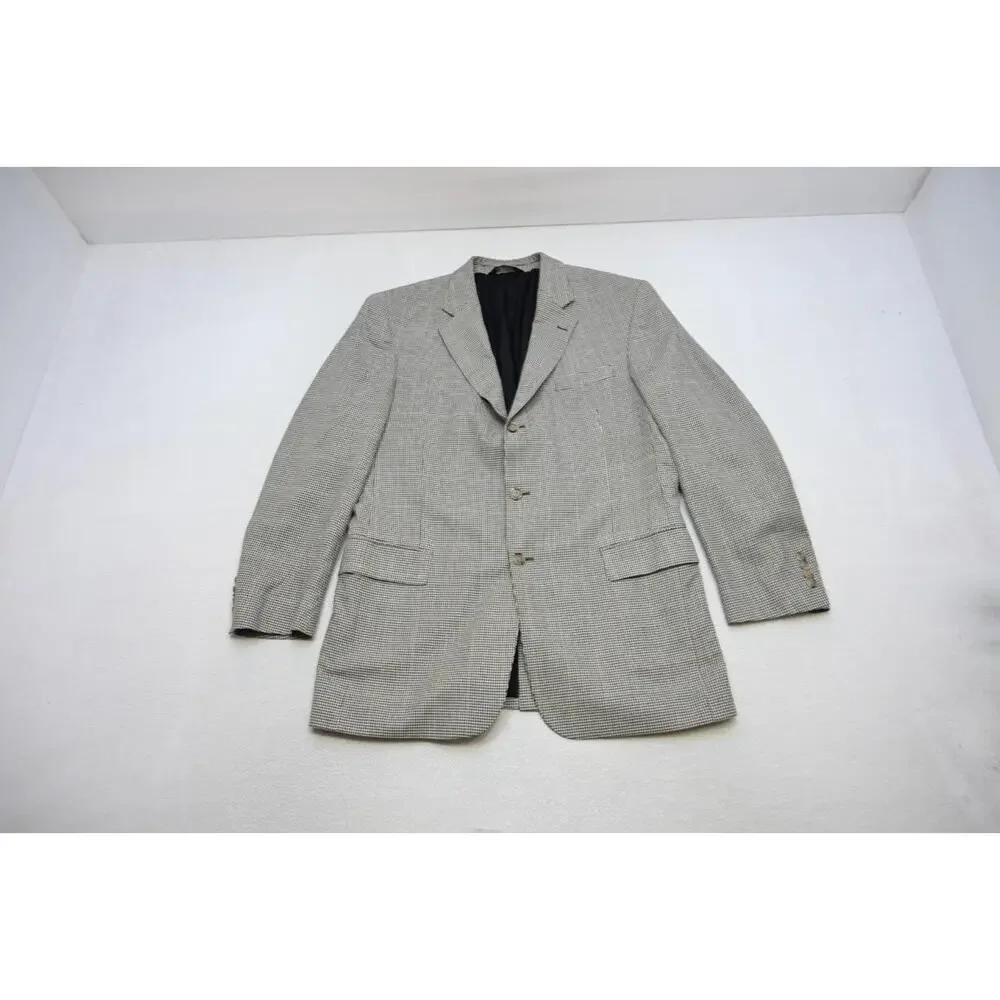 Jos A Bank Blazer Silk Wool Houndstooth 3 Button Sports Jacket Mens Size 43 Long